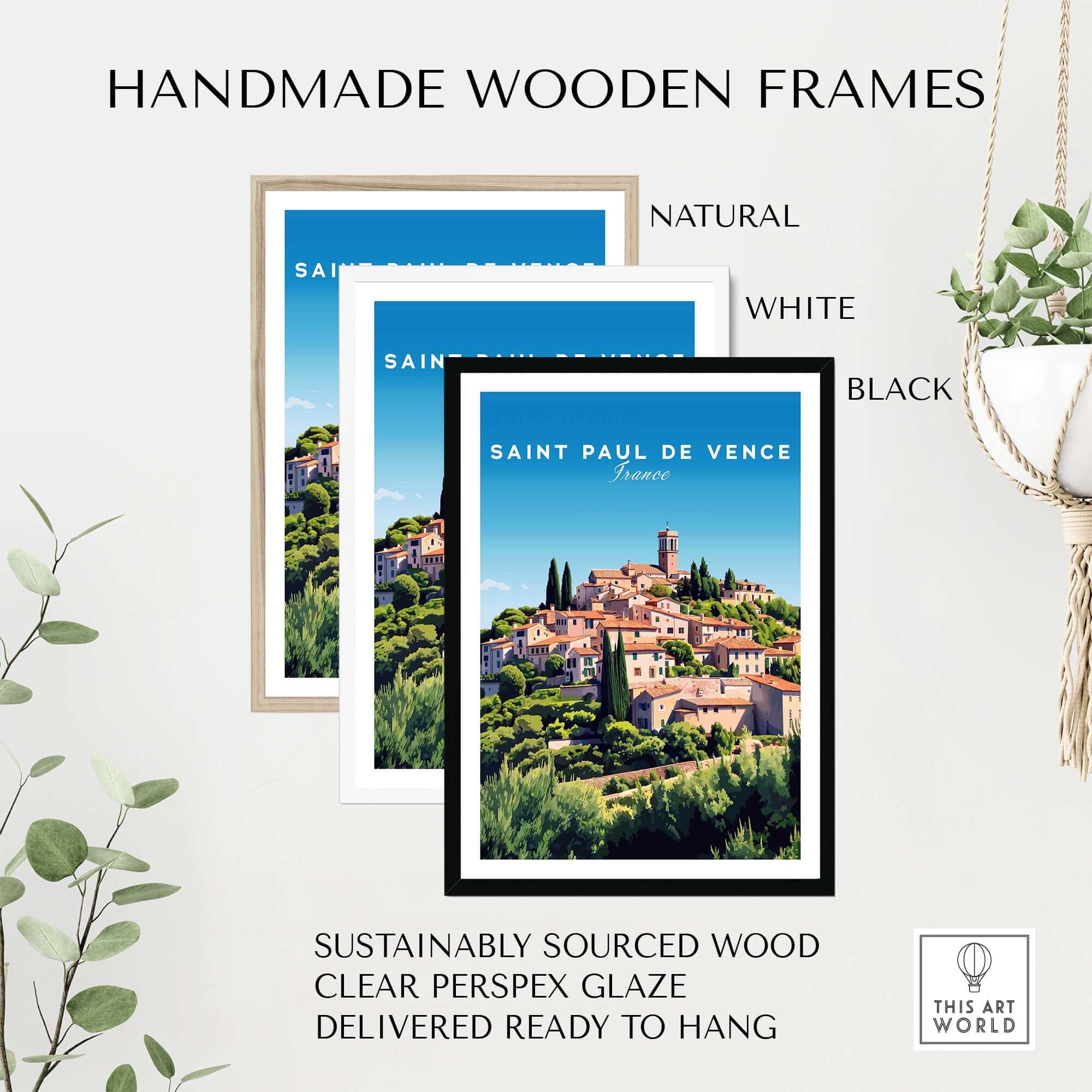 Saint Paul de Vence Print - Provence Village Wall Decor - French Countryside Poster in handmade wooden frames