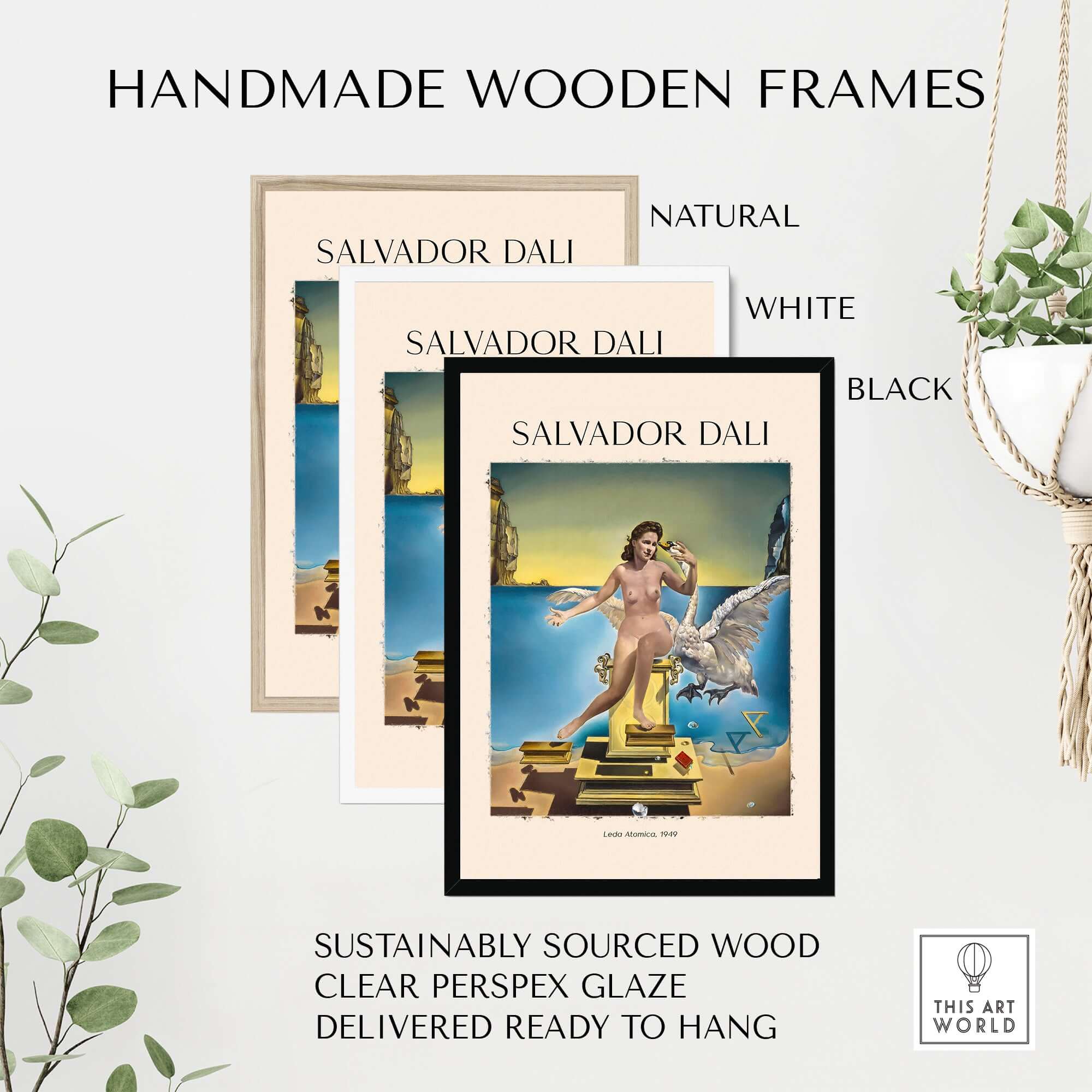 Handmade wooden frames for Salvador Dali Leda Atomica 1949 Surrealist Mythology Art Print Swan Poster Nuclear Mysticism