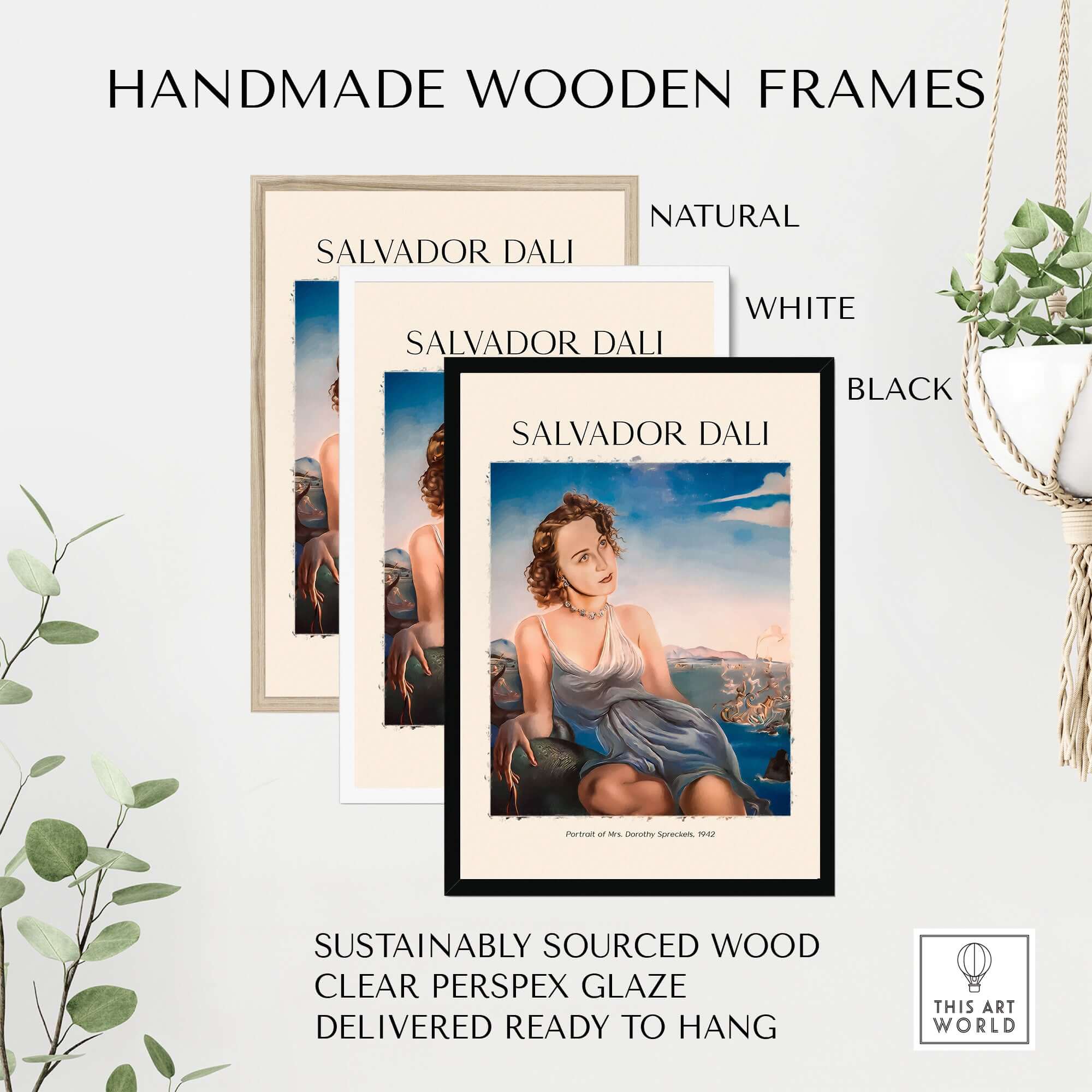 Salvador Dali Portrait Mrs Dorothy Spreckels 1942 Surrealist Seascape Art Print Poster in handmade wooden frames