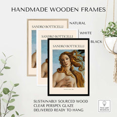 Botticelli Birth of Venus Face Detail Art Print Renaissance Iconic Poster Wall Art framed options in natural, white, and black.