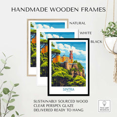 Sintra Portugal Pena Palace Art Print | Castle Poster in handmade wooden frames, natural, white, and black options.
