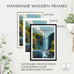 Skógafoss Icelandic Landscape and River Print | Nordic Nature Wall Decor framed in handmade wooden frames.