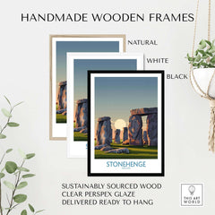 Stonehenge at Sunrise Poster - England Historic Site Wall Art - Minimalist Decor for Walls with handmade wooden frames.
