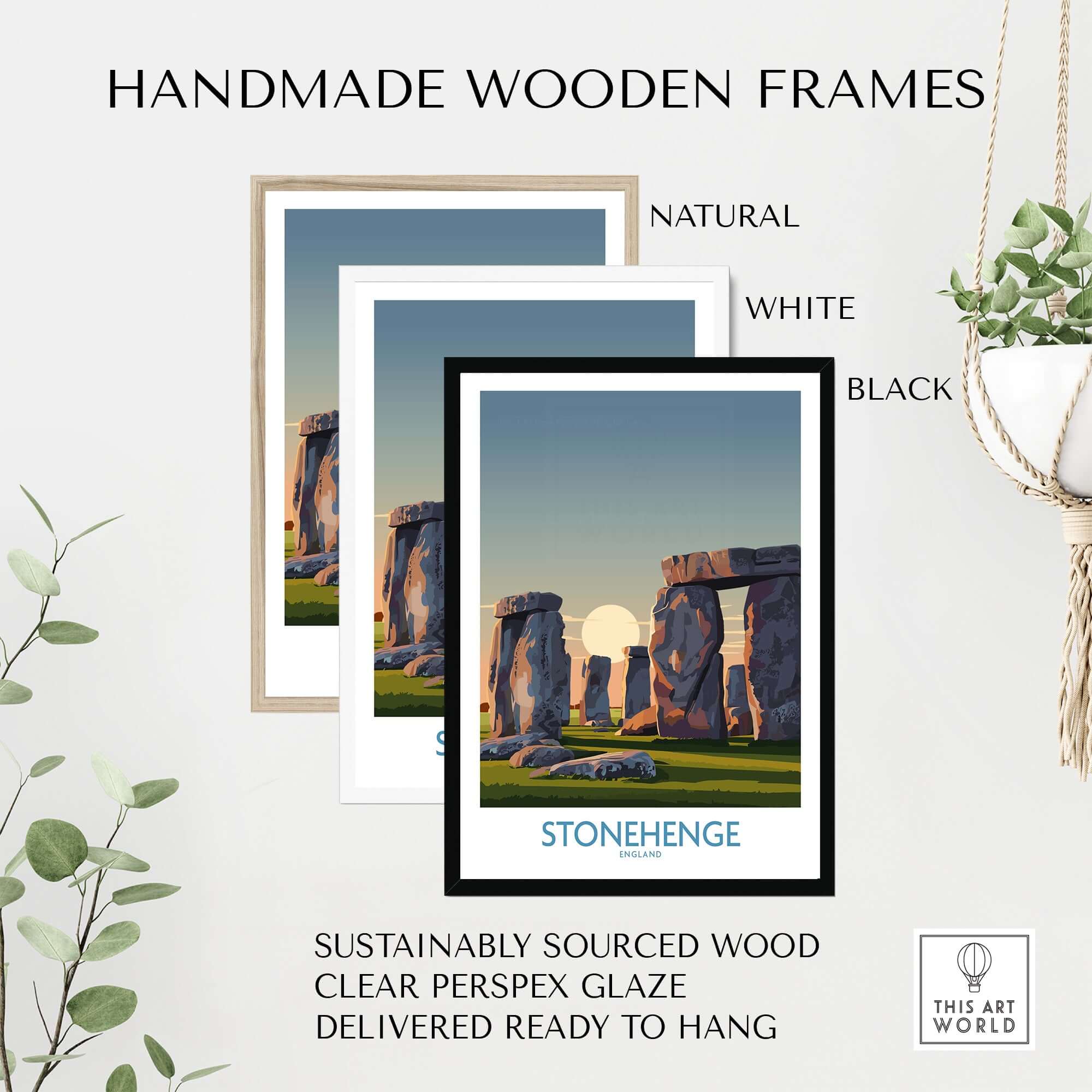 Stonehenge at Sunrise Poster - England Historic Site Wall Art - Minimalist Decor for Walls with handmade wooden frames.