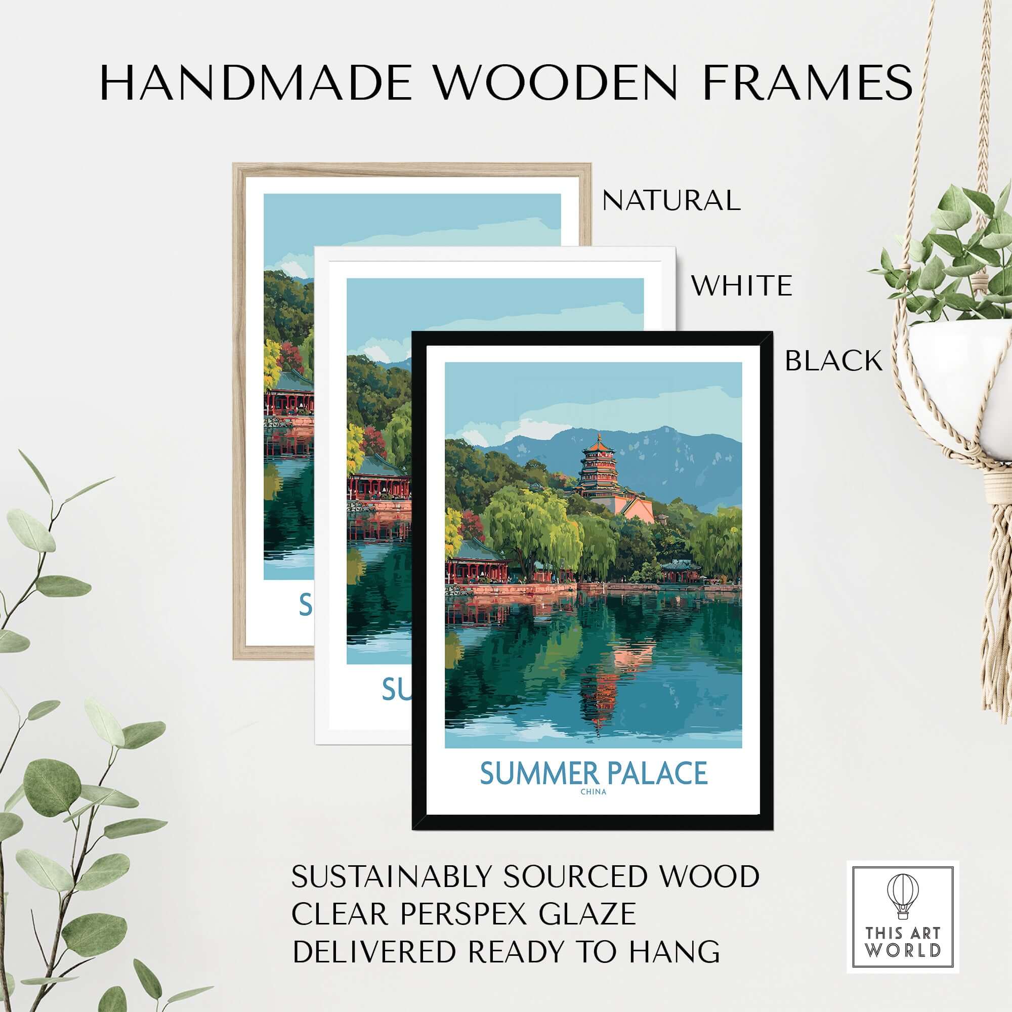 Summer Palace China Pagoda & Reflection Print - Historic Beijing Travel Decor framed in handmade wooden frames
