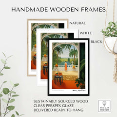 Matisse Art Prints - Woman on Balcony Sea View Poster framed in natural, white, and black handmade wooden frames.