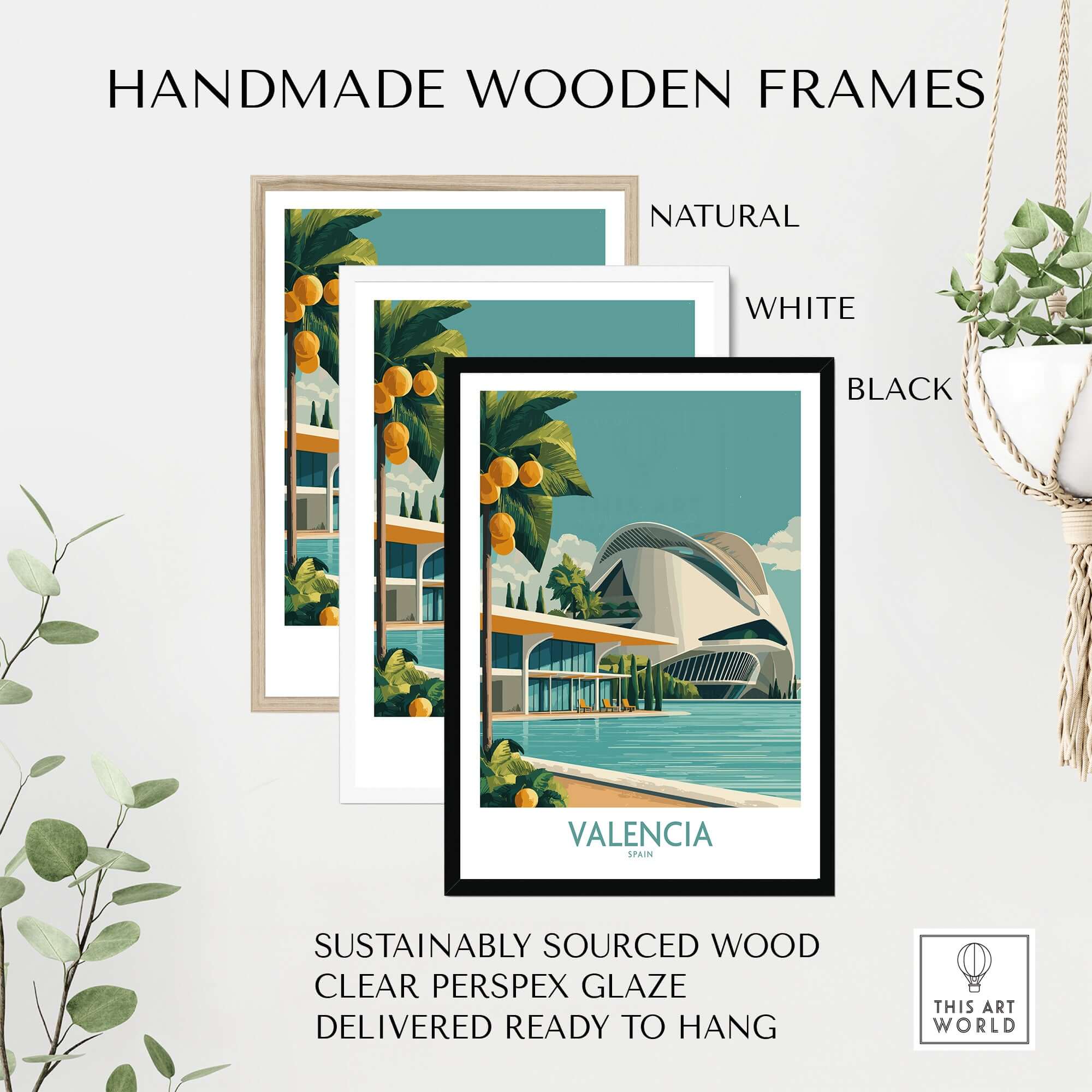 Valencia Spain City of Arts and Sciences Poster - Modern Architecture Wall Art framed in handmade wooden frames.