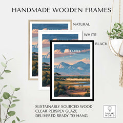 Handmade wooden frames for Zimbabwe Poster - African Savanna Print - Wildlife Home Decor in natural, white, and black.