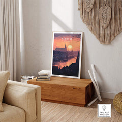 Hanover Wall Art showcasing a vibrant sunset and skyline, perfect for home or office decor.