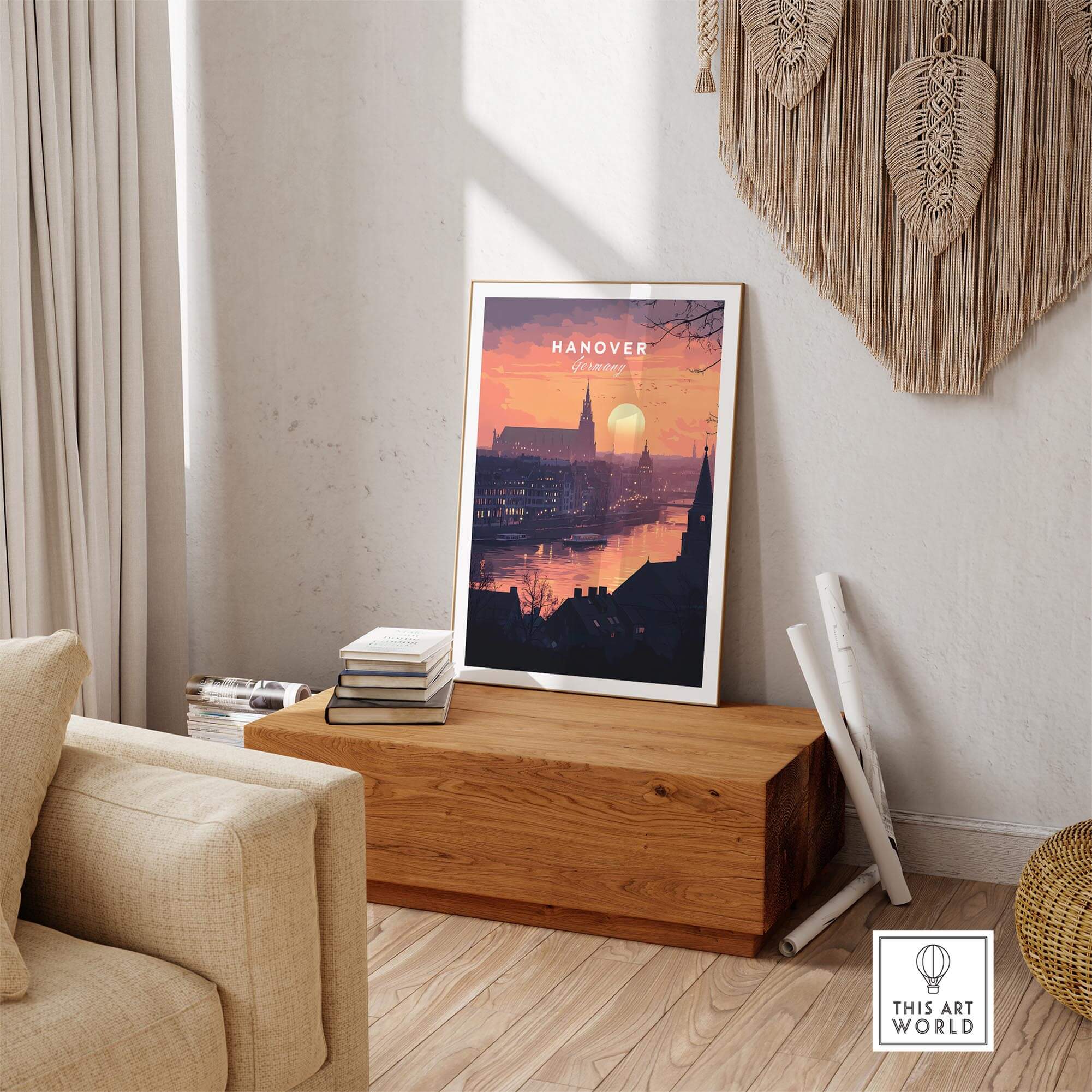 Hanover Wall Art showcasing a vibrant sunset and skyline, perfect for home or office decor.