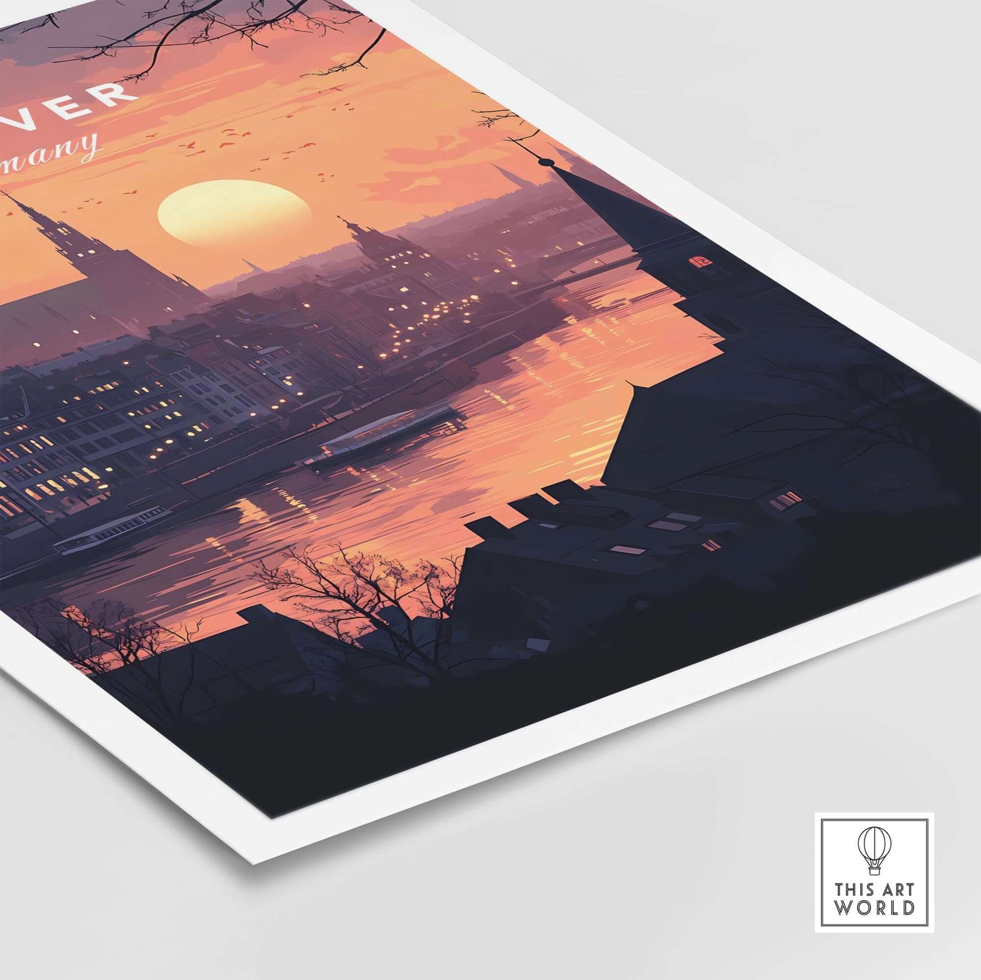 Hanover Wall Art showcasing the vibrant sunset colors over the skyline, perfect for home or office decor.