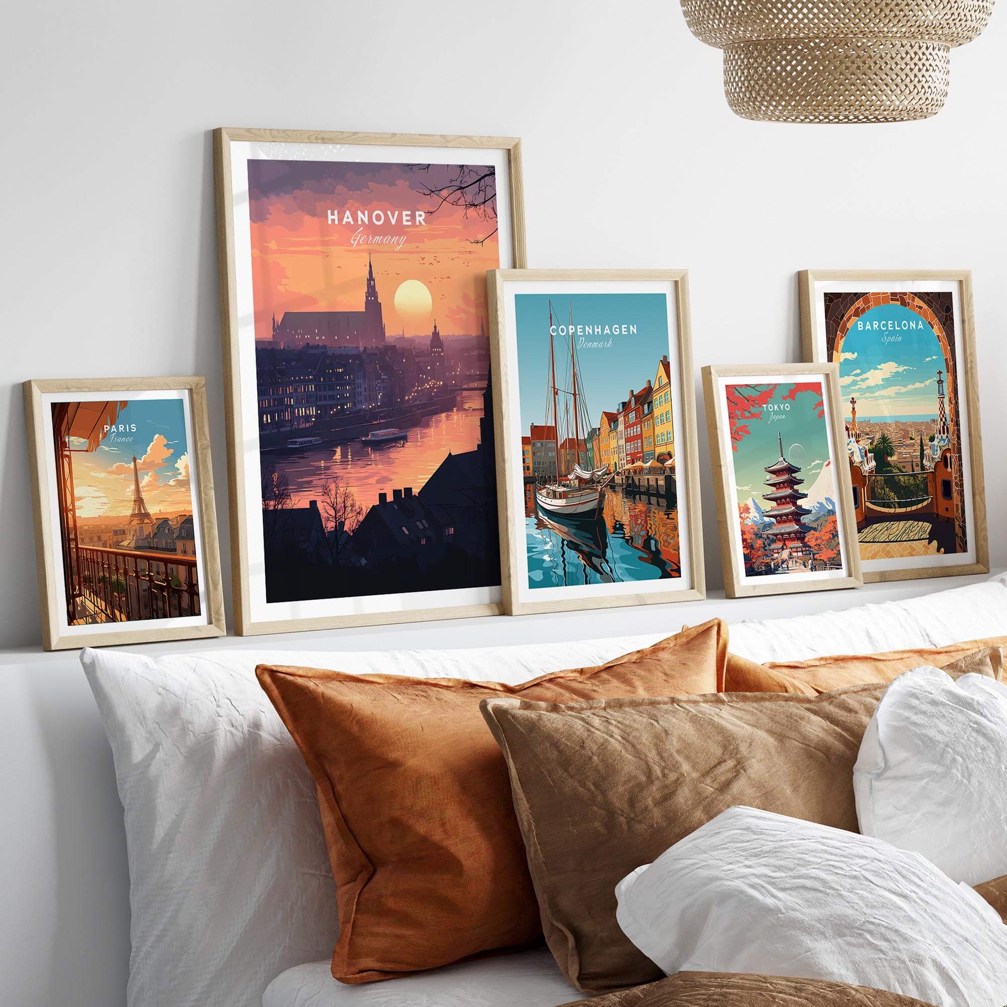 Hanover Wall Art featuring vibrant sunset colors and city skyline, perfect for home or office decor.