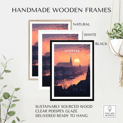 Hanover Wall Art displayed in natural, white, and black handmade wooden frames with clear Perspex glaze.