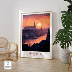 Hanover Wall Art Print showcasing a scenic sunset over Hanover, Germany, adding warmth to home decor.