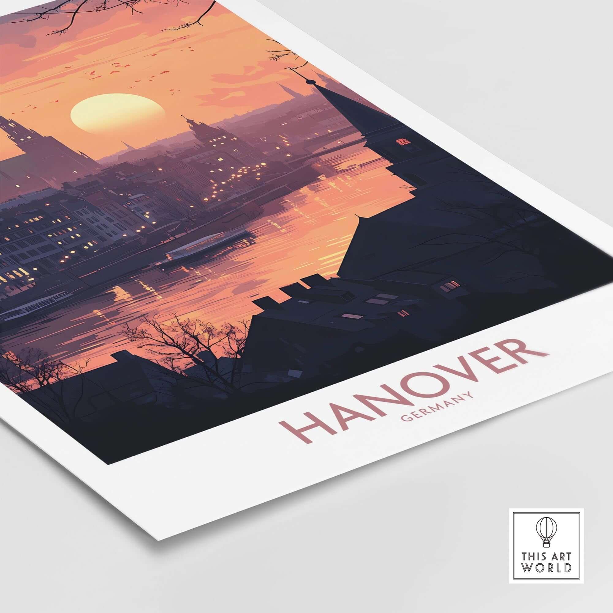 Hanover Wall Art Print featuring a stunning sunset over Hanover, Germany, perfect for adding warmth to your decor.