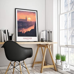Hanover Wall Art Print showcasing a captivating sunset in a stylish home office setting.