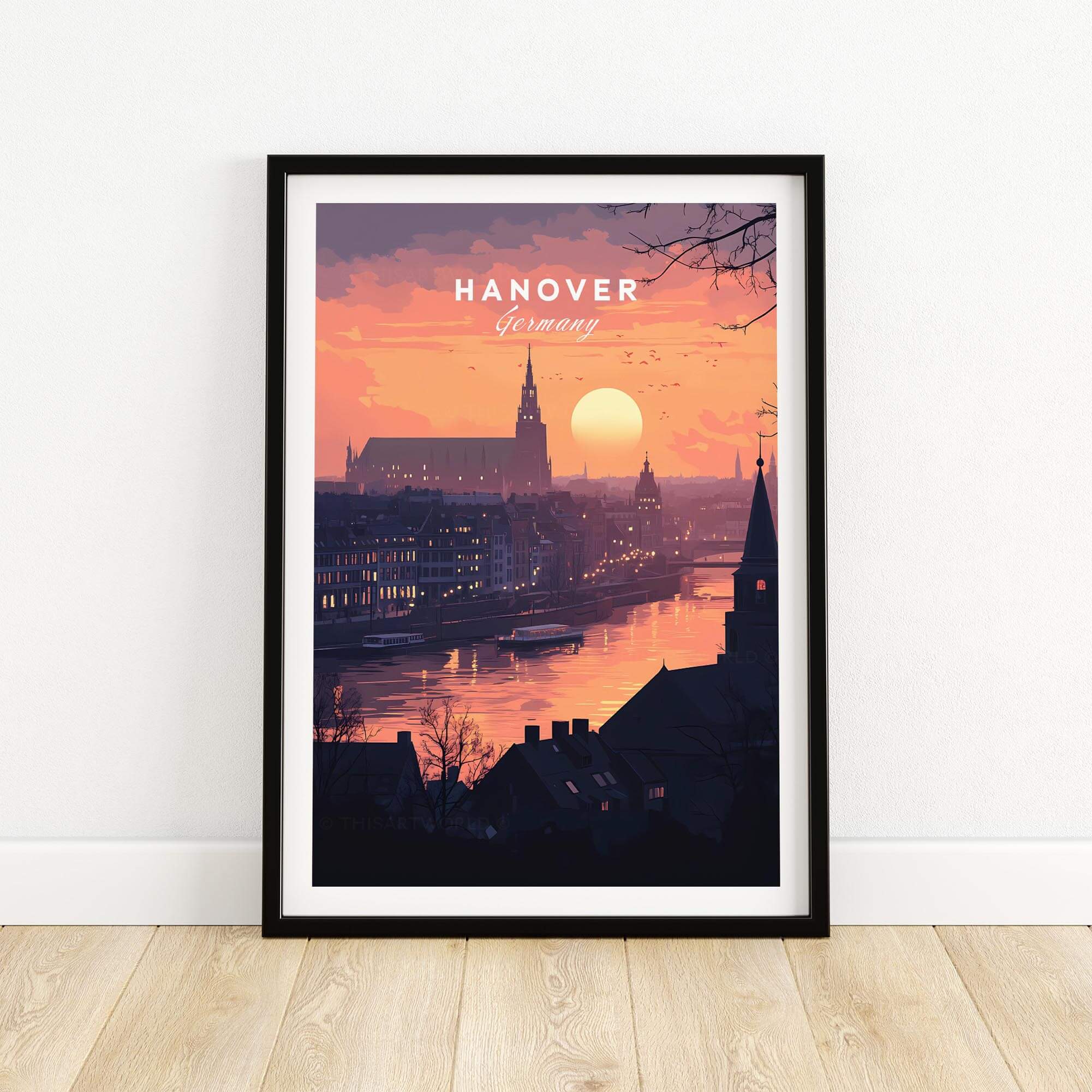 Hanover Wall Art featuring the vibrant sunset over the Hanover skyline in Germany.