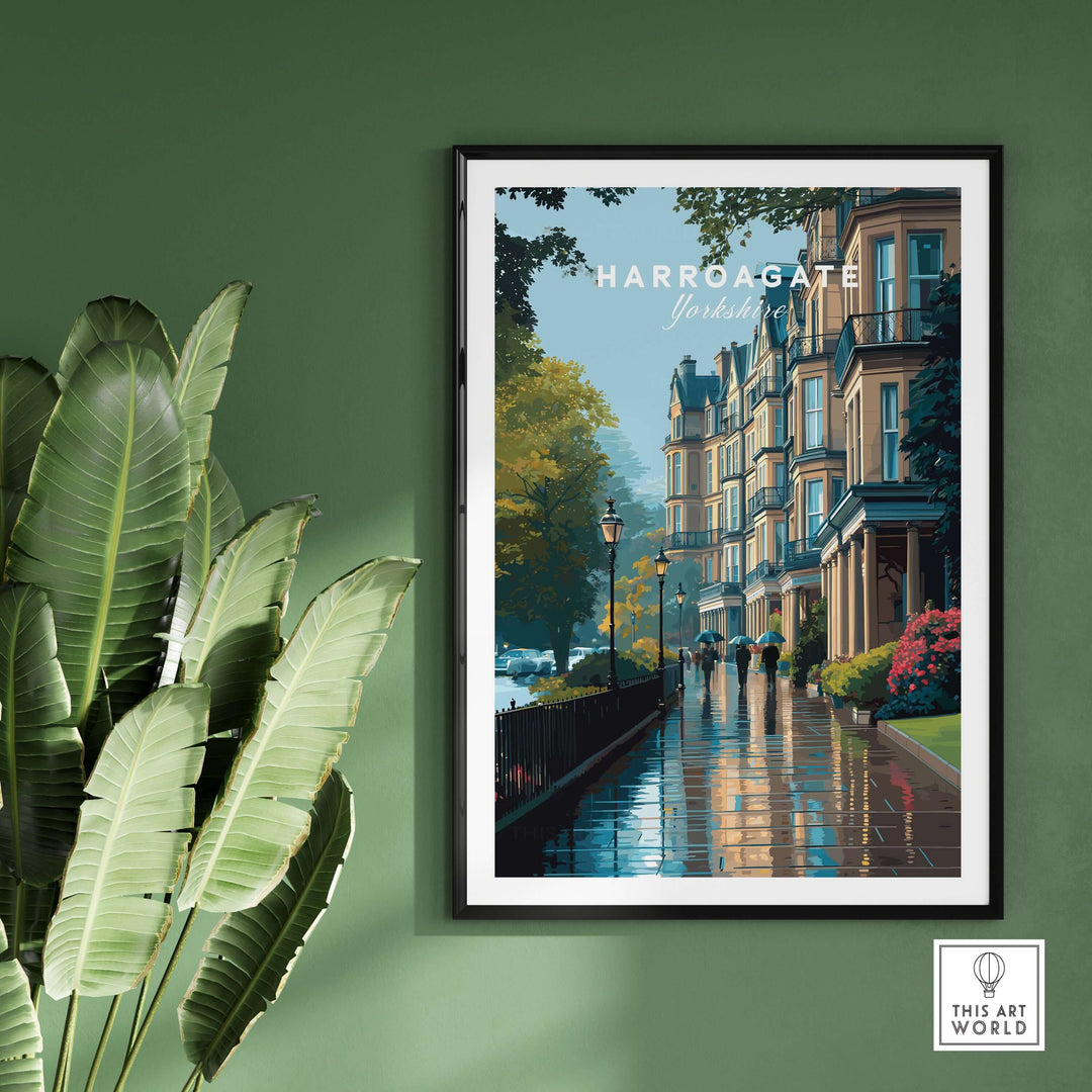 Harrogate Classic British Town Scene Print | English Architecture Wall Art showcased in a stylish interior setting.