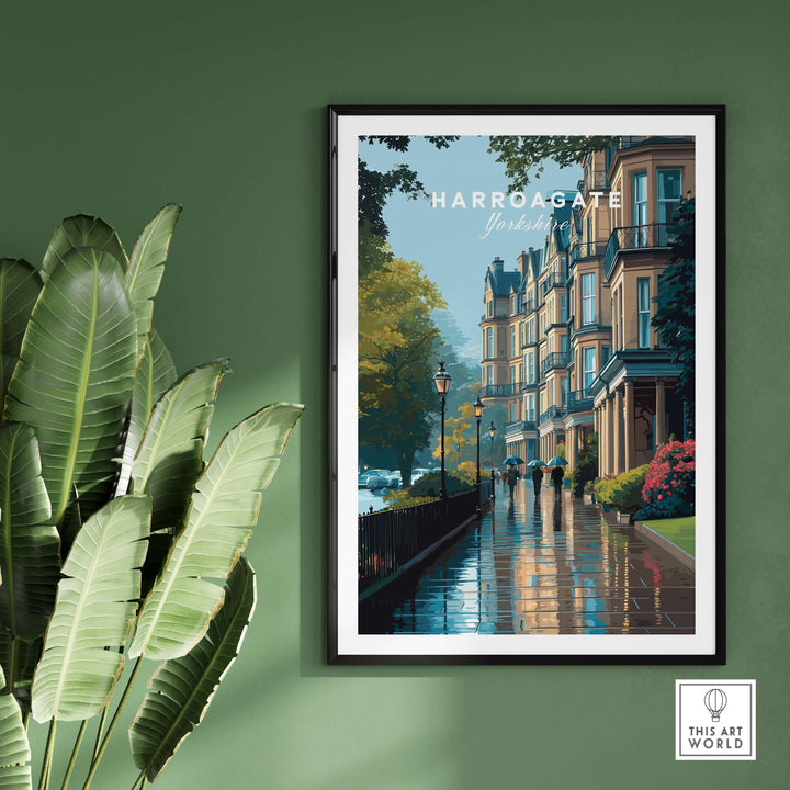 Harrogate Classic British Town Scene Print | English Architecture Wall Art showcased in a stylish interior setting.