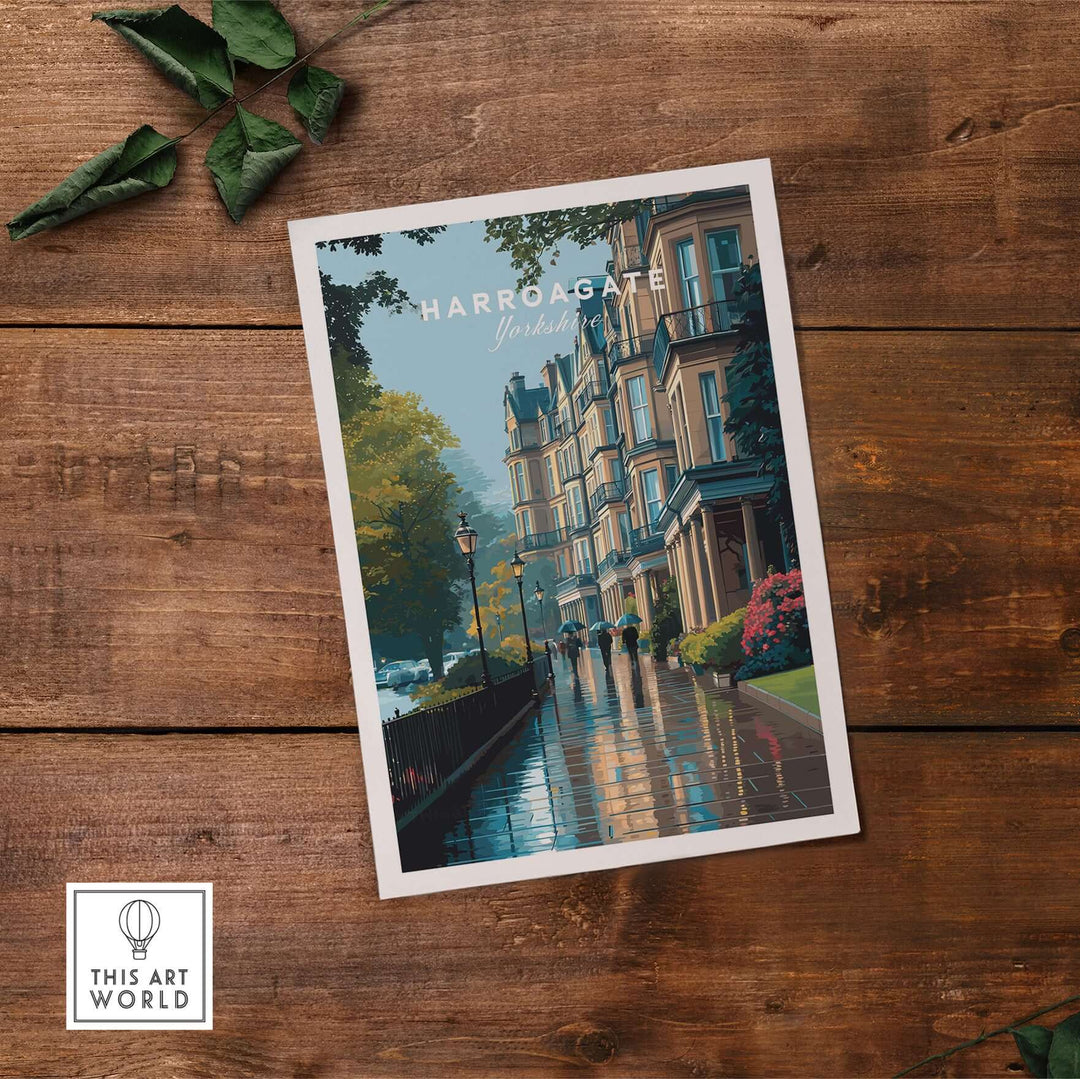 Harrogate Classic British Town Scene Print | English Architecture Wall Art showcasing Harrogate's charming streets.