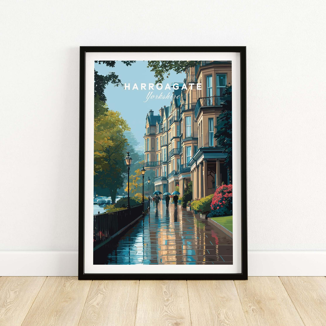Harrogate Classic British Town Scene Print | English Architecture Wall Art framed print showcasing Harrogate's charming streets.