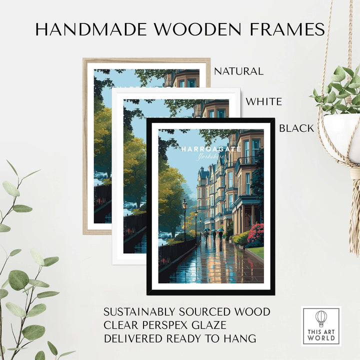 Harrogate Classic British Town Scene Print | English Architecture Wall Art displayed in handmade wooden frames
