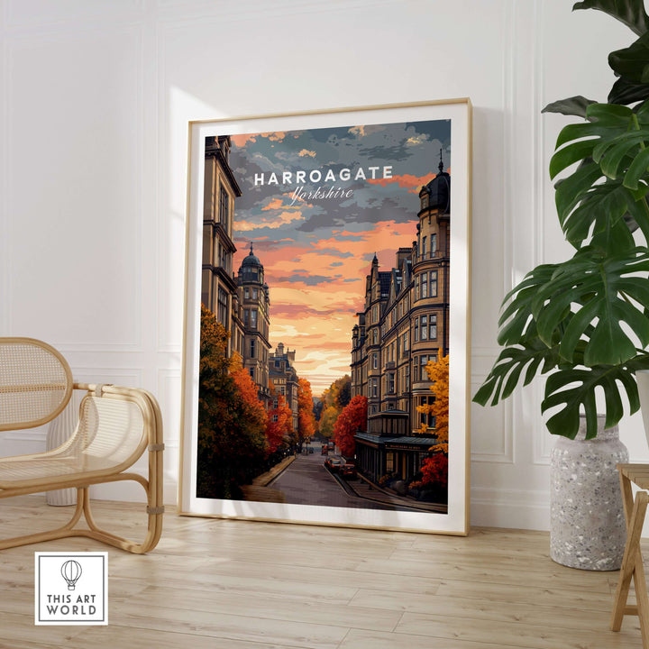 Harrogate Print | English Travel Wall Decor featuring a picturesque street scene with autumn colors.