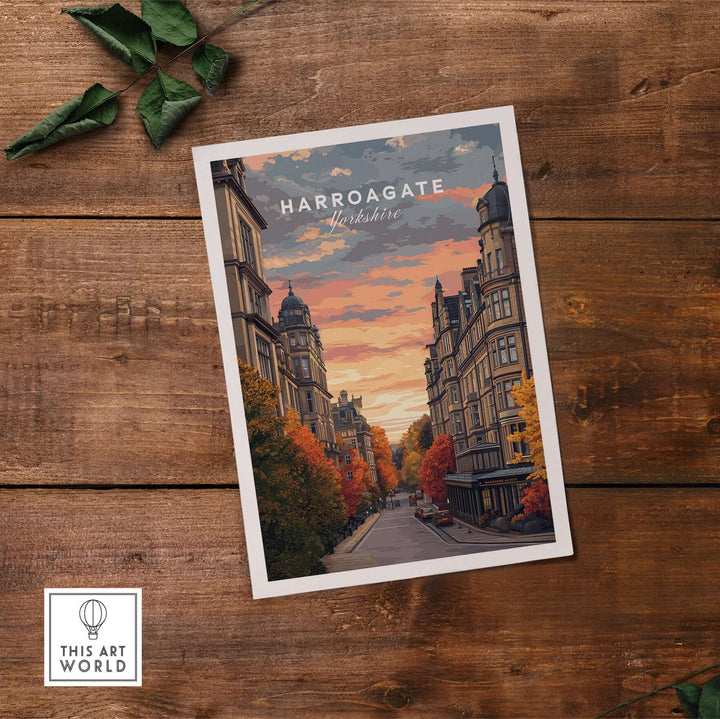 Harrogate Print | English Travel Wall Decor showcasing vibrant streets and historic buildings of Harrogate, Yorkshire.