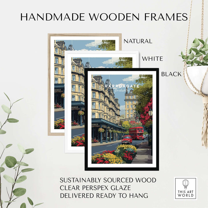 Harrogate Print | English City Wall Decor in handmade wooden frames, featuring natural, white, and black color options.