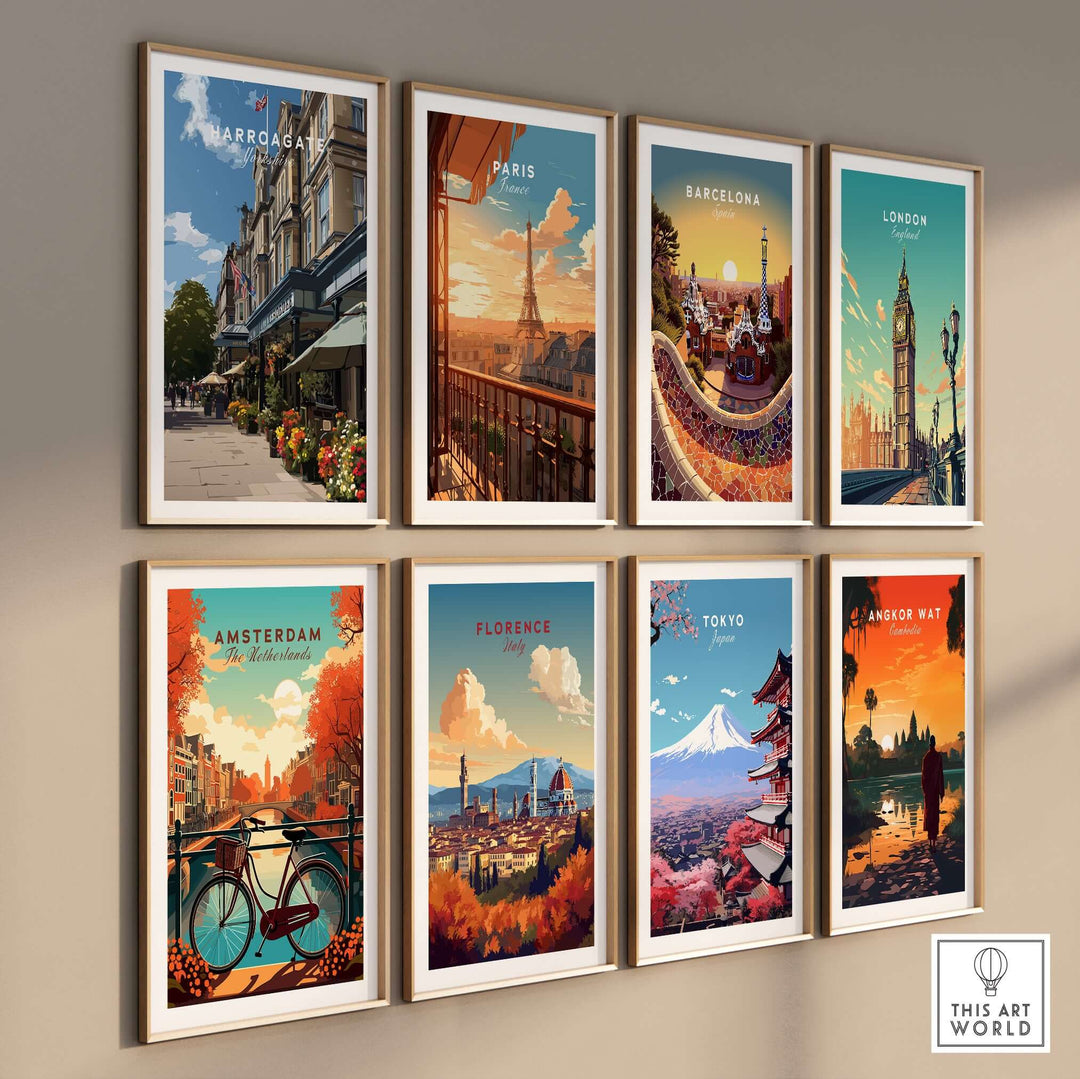 Harrogate Street View Print | Yorkshire Home Decor displayed among other city prints in a stylish interior setting.