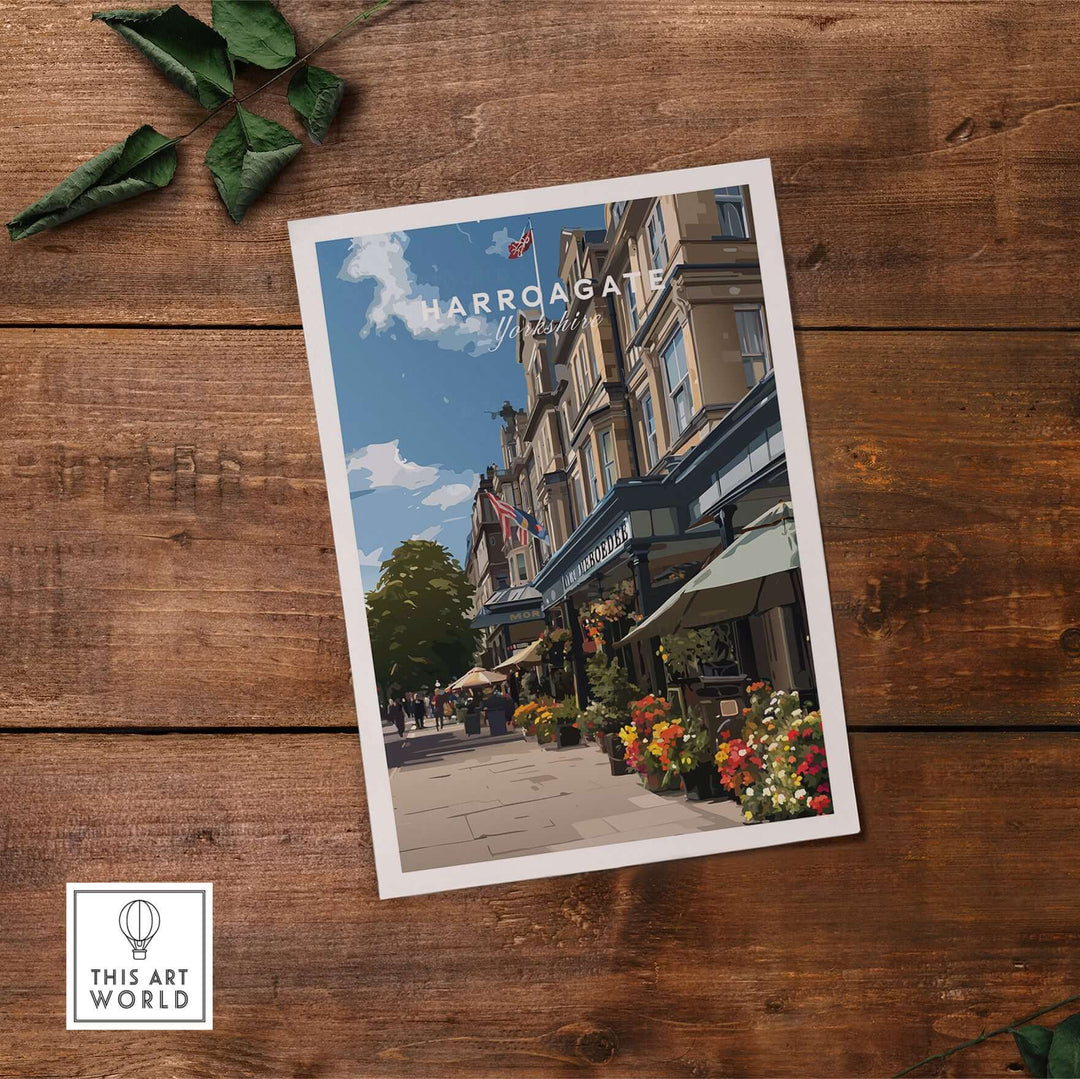 Harrogate Street View Print | Yorkshire Home Decor, showcasing Harrogate's charming streetscape and architecture.