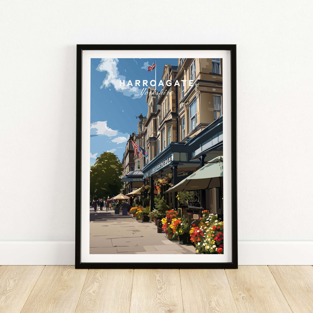 Harrogate Street View Print | Yorkshire Home Decor showcasing the charming streetscape of Harrogate with vibrant colors.