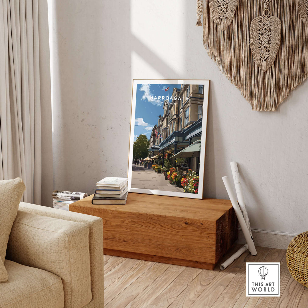 Harrogate Street View Print | Yorkshire Home Decor displayed in stylish living room interior.