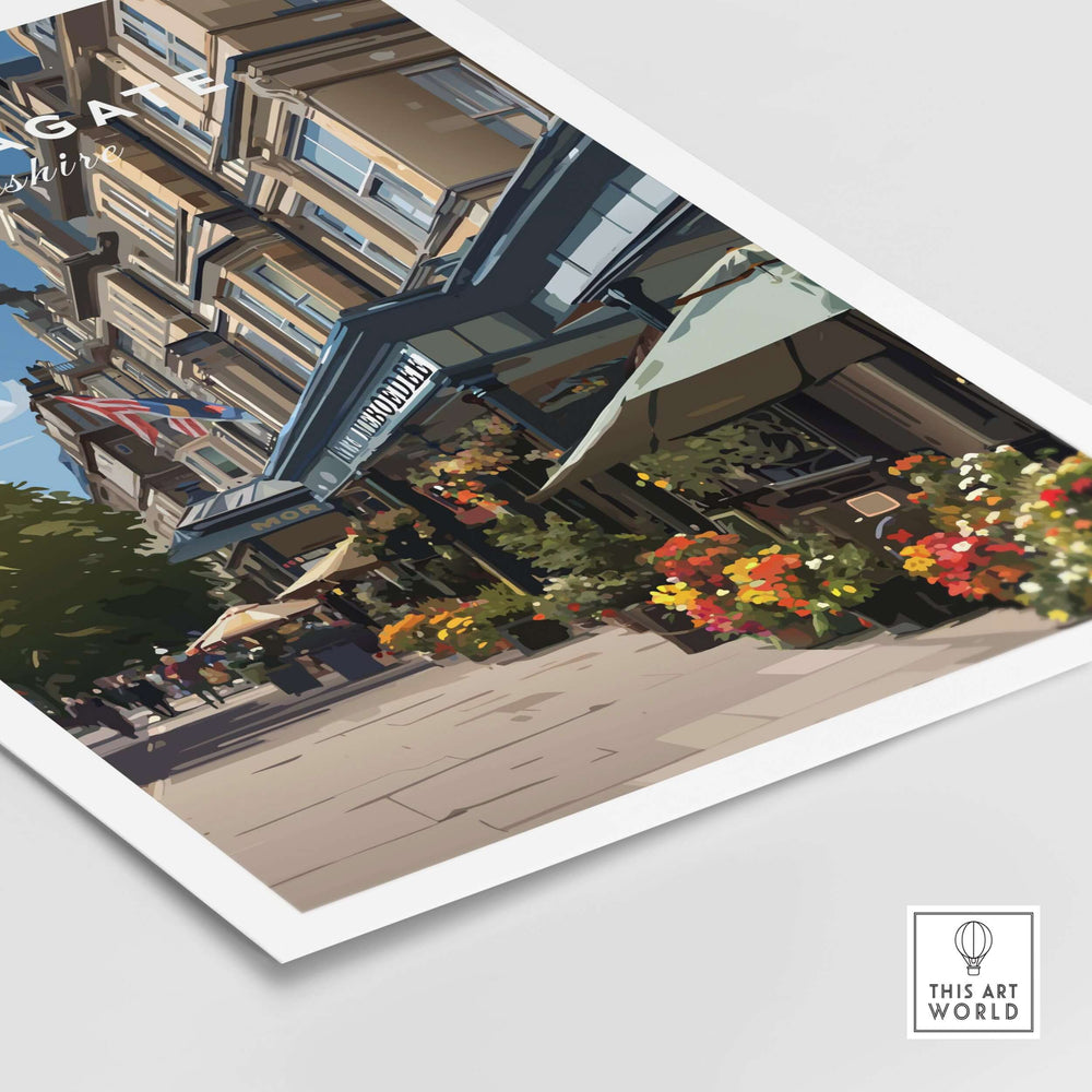 Harrogate Street View Print | Yorkshire Home Decor showcasing charming streetscape and vibrant atmosphere.