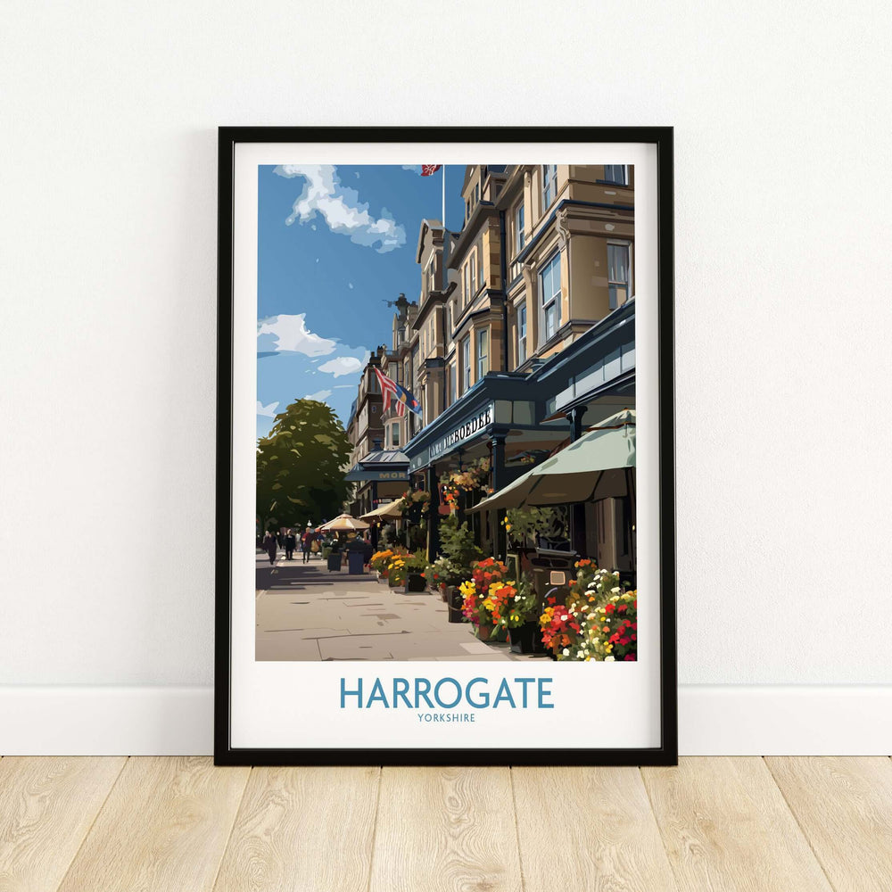 Harrogate Yorkshire Art Print | Floral Cafe Scene Poster showcasing a charming café with floral details.