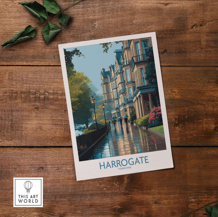 Harrogate Yorkshire Victorian Terrace Art Print | Rainy Street Poster featuring Victorian buildings on a rainy day.