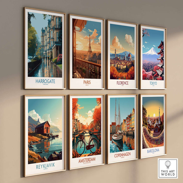 Harrogate Yorkshire Victorian Terrace Art Print | Rainy Street Poster collection in a gallery wall display.