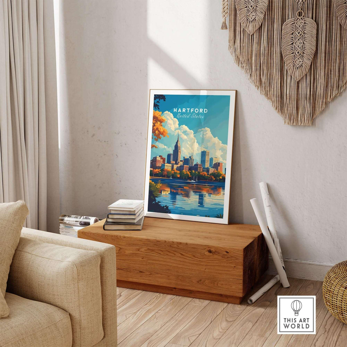 Stunning Hartford Print Connecticut skyline poster showcasing vibrant cityscape decor for home or office.