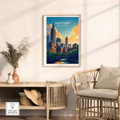 Hartford Travel Print featuring a skyline design, ideal for wanderlust decor and travel inspiration.