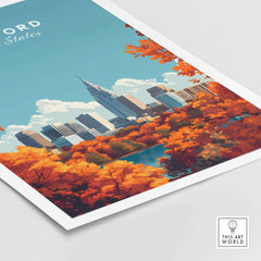 Hartford Wall Art featuring a stunning autumn skyline poster with colorful foliage in the foreground.