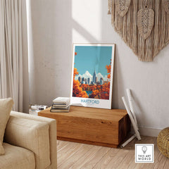 Hartford Wall Art Poster displayed in a stylish room, showcasing vibrant colors and stunning details in home decor.