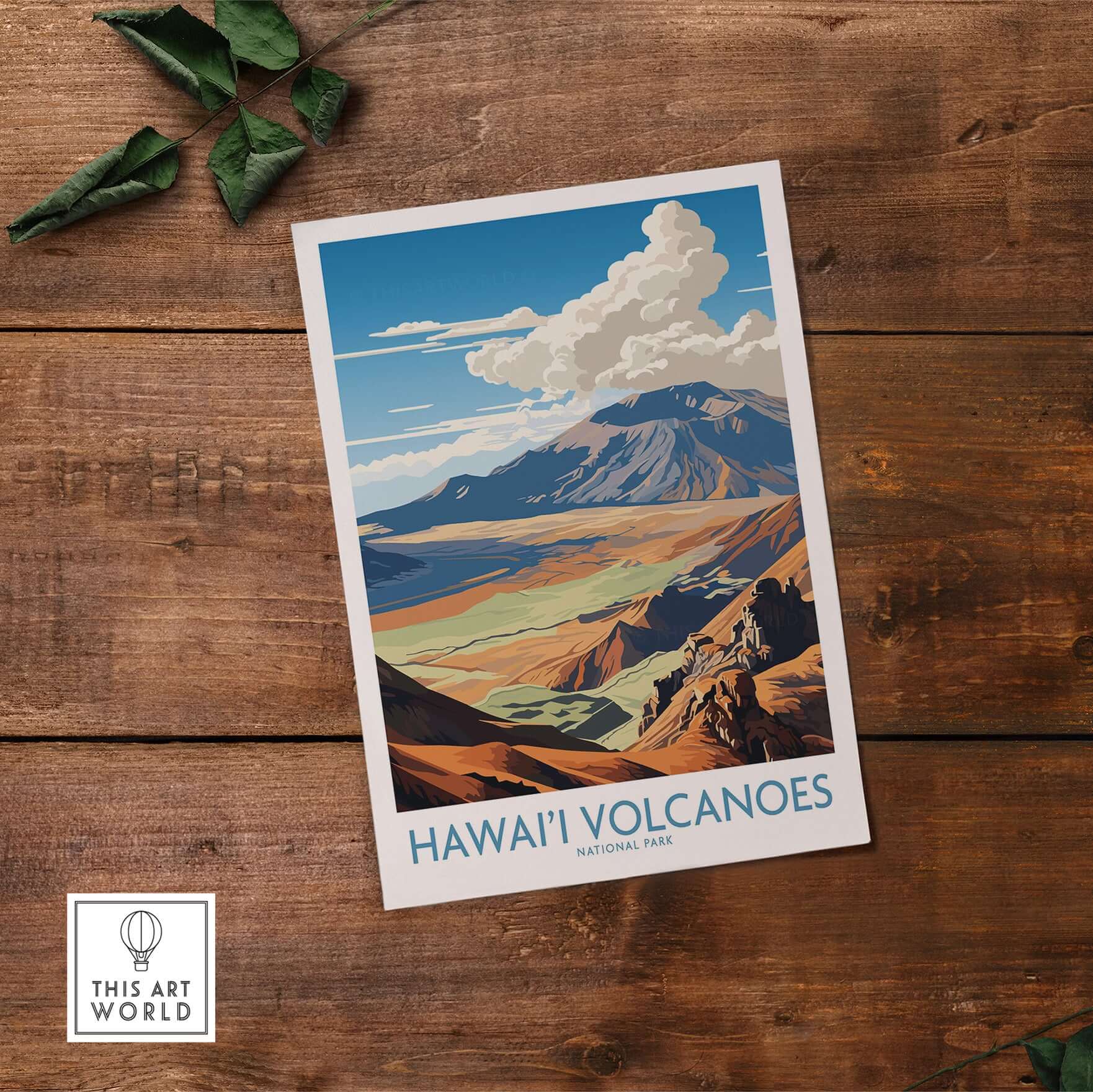 Hawaiʻi Volcanoes National Park Print, Hawaiian Landscape Poster, Mountain Wall Decor showcasing stunning volcanic scenery.