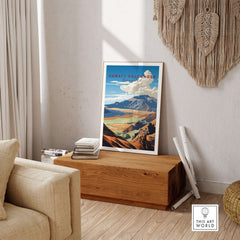 Hawaiʻi Volcanoes Poster, Big Island Hawaii Travel Print, National Park Wall Art displayed in a stylish living room.