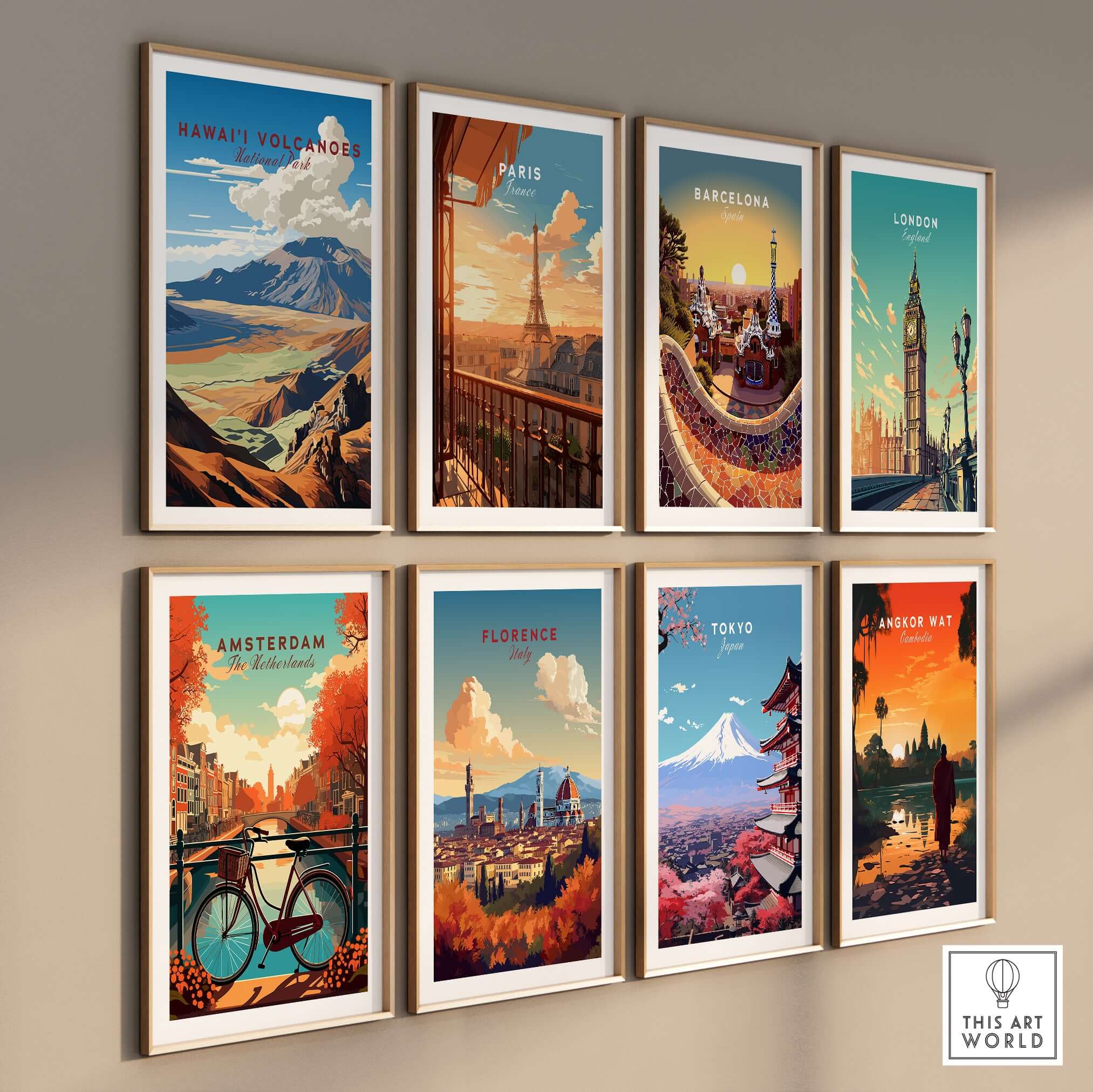 Hawaiʻi Volcanoes Poster, Big Island Hawaii Travel Print, National Park Wall Art displayed among famous city travel prints.