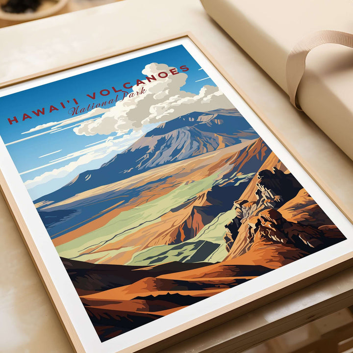 Hawaiʻi Volcanoes poster showcasing the vibrant landscapes of Big Island, Hawaii, ideal for travel art lovers.