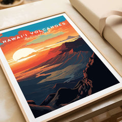 Hawaiʻi Volcanoes Sunset Poster, Big Island Hawaii Wall Art, National Park Travel Print