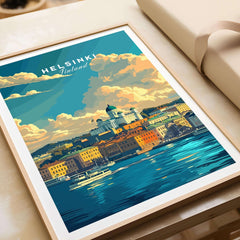 Helsinki Travel Print - Finland showcasing the vibrant landscape and architecture of Finland's capital city.