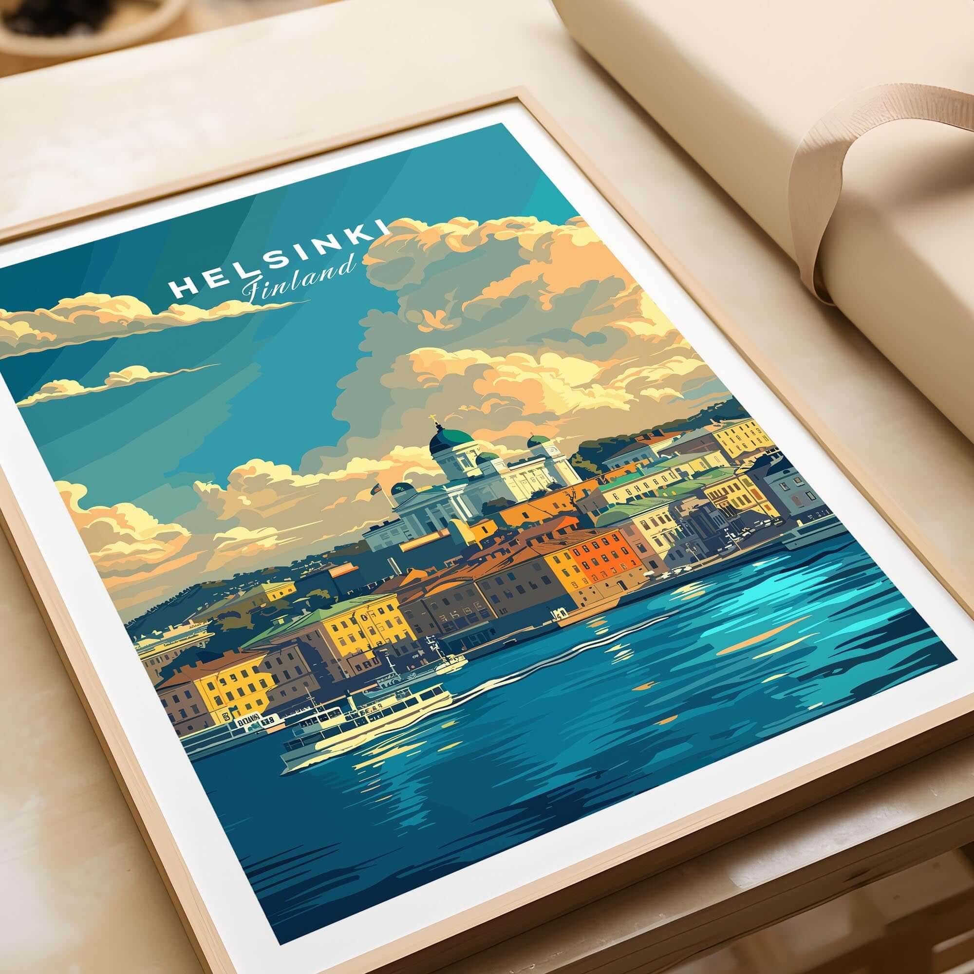 Helsinki Travel Print - Finland showcasing the vibrant landscape and architecture of Finland's capital city.