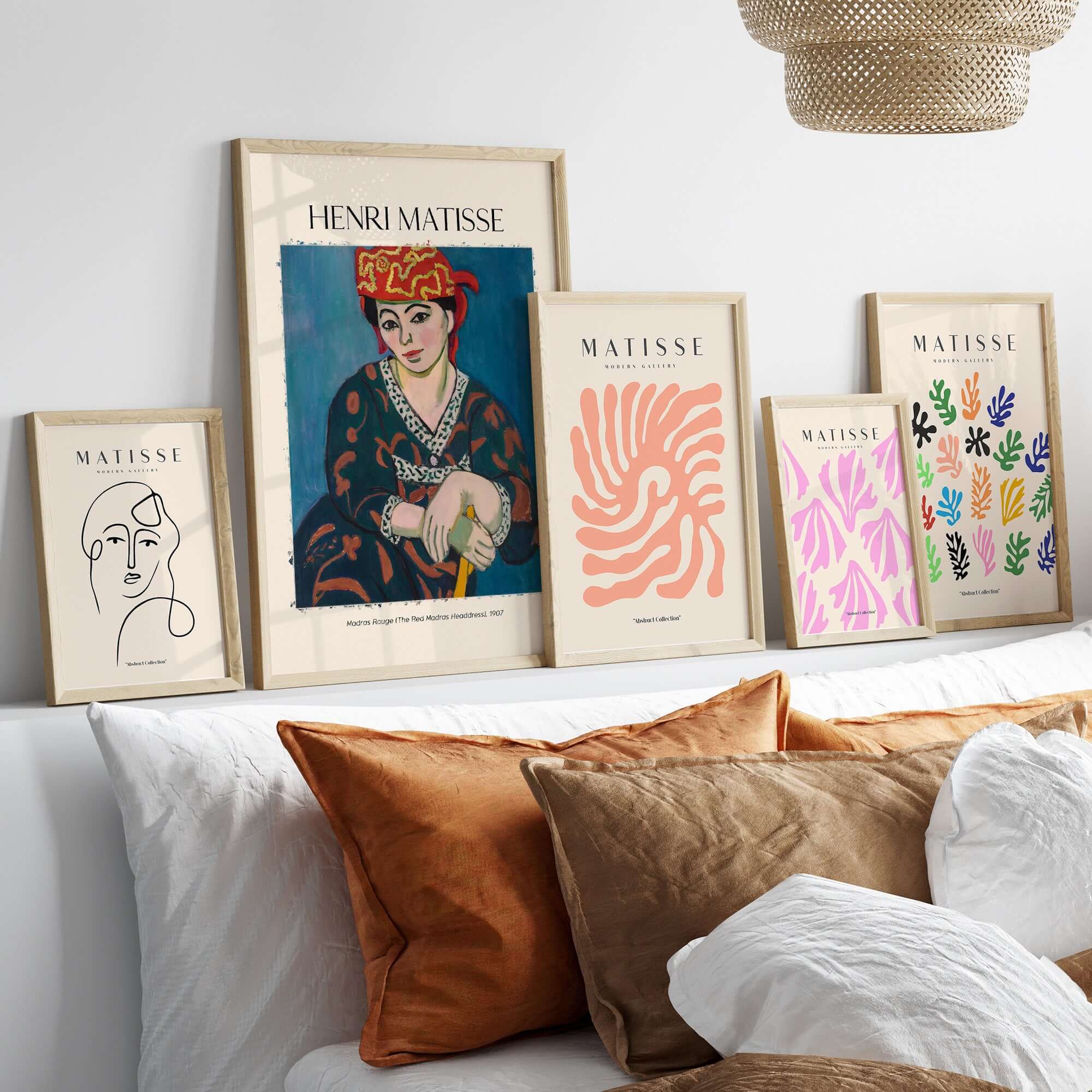 Matisse Art Print - Madras Rouge Red Headdress 1907 Wall Art Poster displayed among other Matisse prints on a styled wall.