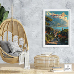 Hermanus Art Print South Africa featuring coastal scenery and vibrant landscapes in a stylish home setting.